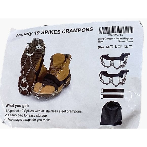 Henoty 19 Spikes Crampons Ice/ Snow Cleats Size Large Stainless Steel - Picture 4 of 5